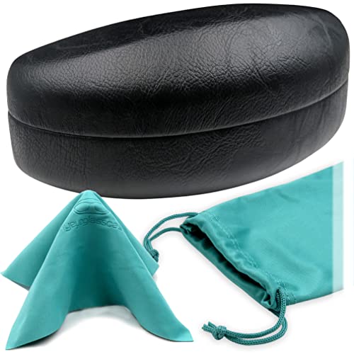 Image of MyEyeglassCase - Large Sunglasses Case - Glasses Holder with Pouch & Cloth - Eyeglass Hard shell Medium - Extra Large frames