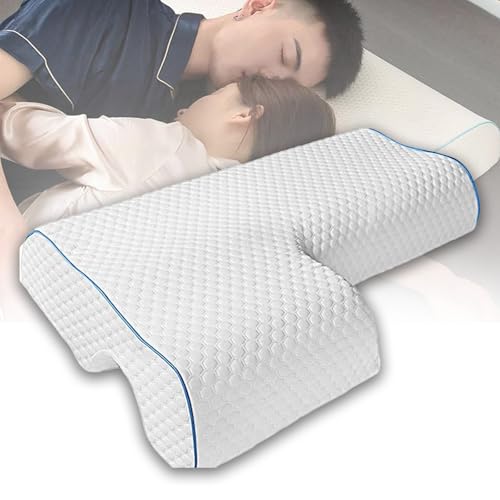 Almohada de espuma viscoelástica para parejas, diseño ergonómico con agujero para el brazo para soporte de cuello y hombro, ideal para personas que duermen de lado