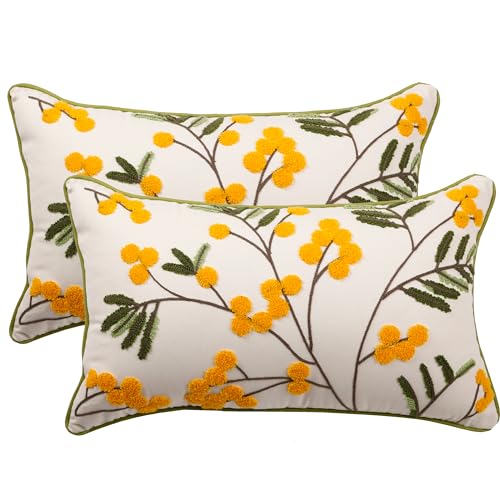 Tosleo 2 piezas fundas de cojín con bordado, fundas de cojín decorativas de 30x50cm para sofá de salón jardín, cojines decorativos para salón y dormitorio, fundas de cojín con patrón floral estilo