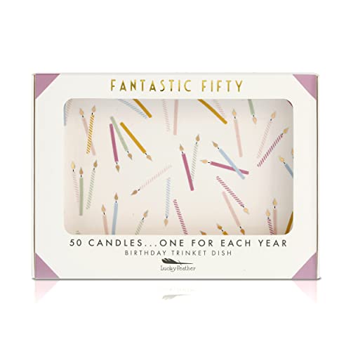 Happy 50th Birthday Gifts for Women - Ceramic Jewelry Dish with 50 Candles, One for Each Year - Ideal 50 and Fabulous Gifts for Women turning 50 in 2024 - For Wife Mom Sister Aunt Friend Born in 1974