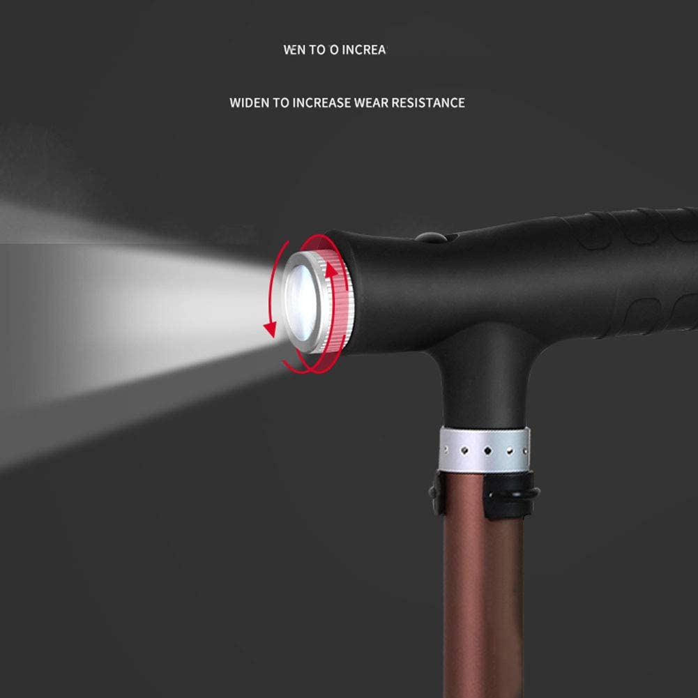 Bastón con luz LED y Mango de Mensaje, bastón Ligero con 2 Bases de Goma Antideslizantes para Hombres, Mujeres, Personas Mayores discapacitadas y Ancianos (marrón) Star of Light