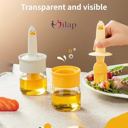 Image of Plastic Oil Dispenser Bottle 200ml, Glass Bottle with Silicone Brush, Leakproof Transparent Jar, Container for Cooking Oil for Kitchen