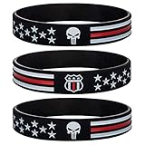 Sainstone Power of Faith USMC Skull Thin Red Line Silicone Bracelets with American Flag - Military Rubber Wristbands Gifts for U.S. Marine Corps, Coast Guard and Army (Unisex)