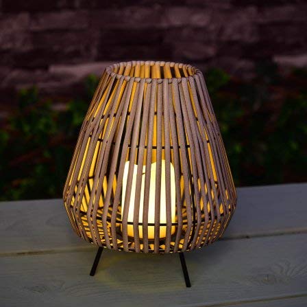 Solar Lantern Light Outdoor Rattan Effect Free Standing Table Lantern with Solar LED Candle