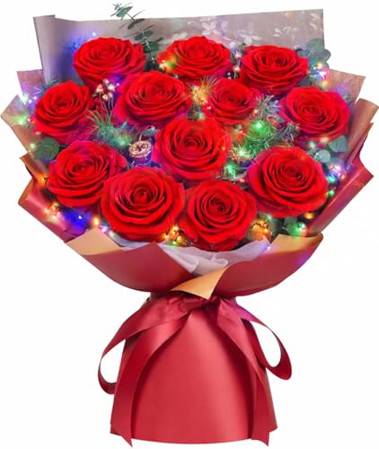 ADDWel Regalos Originales para Mujer   Ramo de Rosas Eternas Naturales Preservadas Regalos para Mujer Cumpleaños San Valentin Dia de la Madre o Navidad, Ramo de Flores Preservadas con 12 Rosa Eterna
