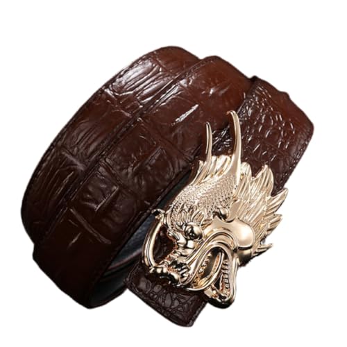 Dragon Men Ratchet Belt Crocodile Pattern Western Leather Belts with Dragon Pattern Alloy Buckle