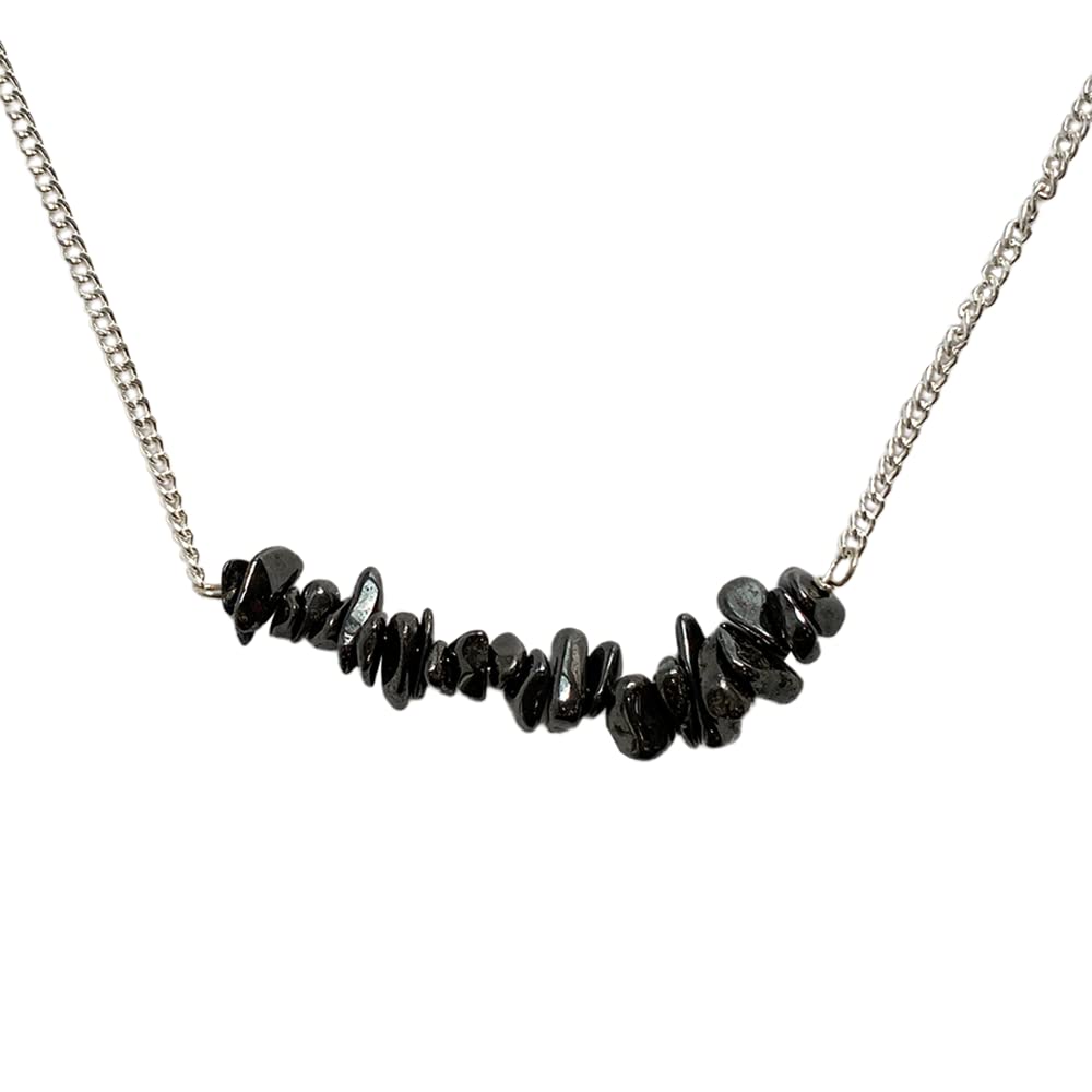VIE Silver Chain Chips Pendant, Hematite
