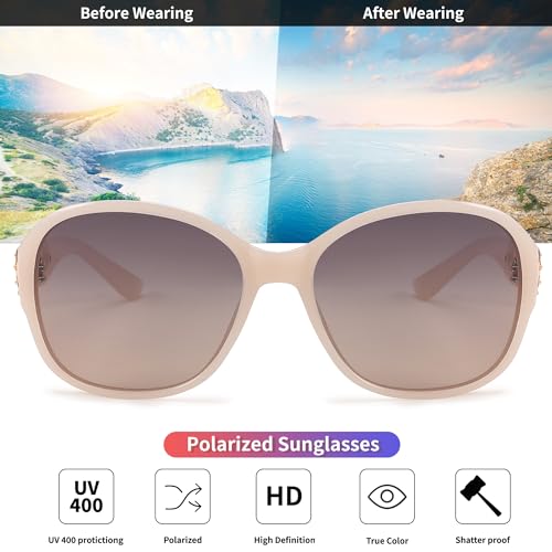 FEISEDY Polarized Sunglasses for Women Oversized Square Sunglasses UV400 Protection Retro Womens Shades B00744