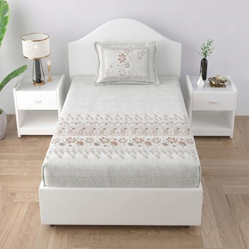 Mafatlal 186 TC Spring Glory Graceful Pure Cotton Single Flatsheet (60 x 90 Inch) | Breathable Summer Comfort | Wrinkle-Free Floral Bedsheet with 1 Pillow Cover, Floral Brown