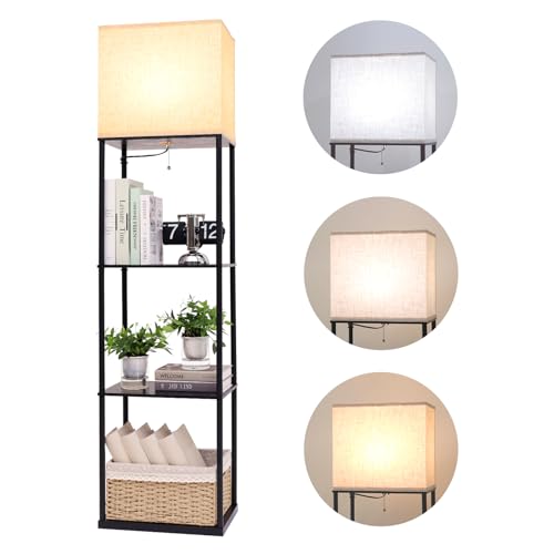 Gupuzm Floor Lamp with Shelves, Large Size Rectangle Standing Lamp with 3 Color Temperature Bulb...