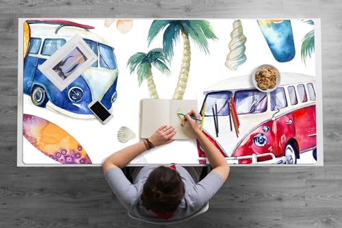 Tapete de Escritura 120x60 cm Impermeable PVC Vinilo Antideslizante Multifuncional Resistente al Agua Fácil de Limpiar Para Oficina o Hogar Protección Antisuciedad - Playa Surfer