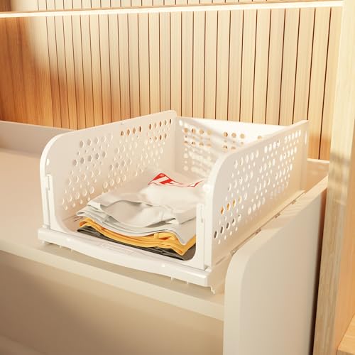 amazon basics Clothes Organizer for Wardrobe|Foldable & Stackable Closet Organizer, 1 Piece, White, Drawer Organizers