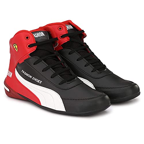 Image of Shoe Island Icon-X Fashionable Red Black Leather Trendy Modern Lace Ups Running Basketball Sports Casual Shoes Sneakers for Men (BAB5015)