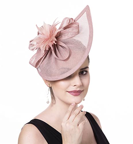 SAFERIN Fascinators Hat for Women Tea Party Headband Derby Wedding Flower Cocktail Mesh Feathers Hair Clip(TA20-Pink)