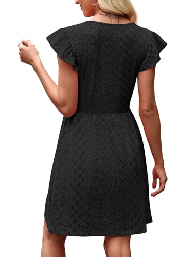 Image of OFEEFAN Summer Dresses for Women Beach Vacation Clothes V Neck Ruffle Sleeve Babydoll Dress Elegant Classy Sundress