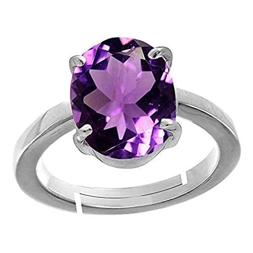 Image of 5.00 Carat Amethyst Silver Plated Adjustable Solitaire Ring - Purple Natural Amethyst (Katela) Stone - February Birthstone - Certificate by GGTL