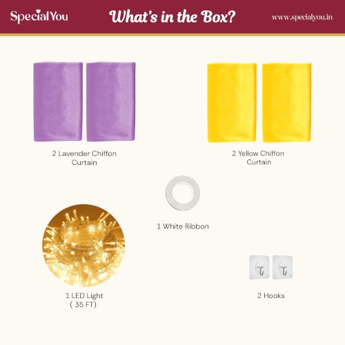 Image of SpecialYou Ganpati Decoration Setup for Home with Lavender & Yellow Back drop Curtain for Decorations, Ganapati Decoration Items for Home Decor-8pcs