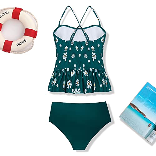 Tutorutor Kid Girls High Waisted Cute 2 Piece Peplum Halter Bikini Sets Ruffle Floral Print Teen Spaghetti Swimsuits2