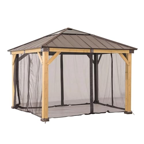 SUNJOY Replacement Mosquito Netting Panles,Water-Resistant 4-Panel Screen Walls for Sunjoy 11 x 13 ft Gazebo, Patio & Backyard Protection, Light Tan