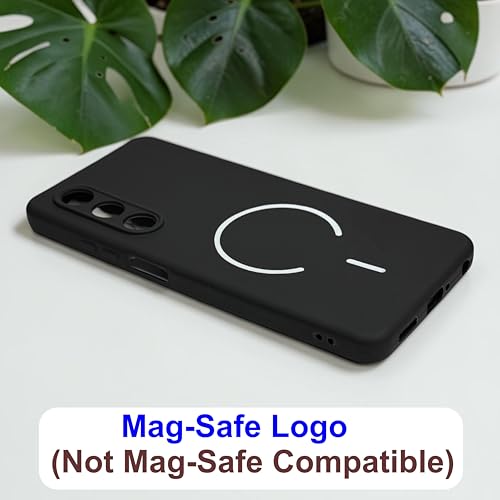 Image of SBMS Silicone Back Cover Case for Oppo A5 5G / Oppo K13x 5G | Soft Micro-Fibre Lining Inside | Magsafe Print On Back Side Camera Protection Bump | Shockproof Case Oppo A5 5G (Black)