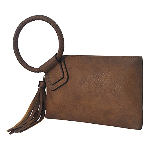 Ngil Women Mini Wristlet Purse, Fashion Faux Leather Mini Purse With Fringe Tassel, Wristlet Wallet Women's Mini Handbag (Brown) #TOP6