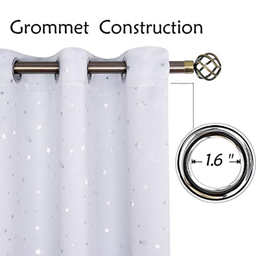 Image of BGment Kids Room Curtains for Bedroom - Grommet Thermal Insulated Silver Star Print Room Darkening Curtains for Living Room, Set of 2 Panels, 52 x 72 Inch, Greyish White