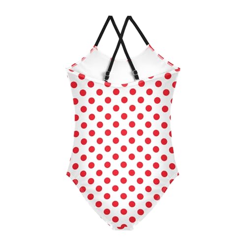 senya Girls Swimsuits One-Piece Swimwear Tie Bathing Suit Beach Summer Round Neck 9-10T White Background Red Polka Dots Pattern2