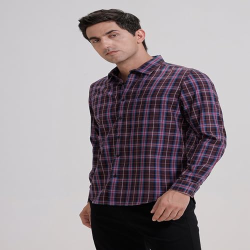 Image of BASICS 100% Cotton Checked Shirt for Men | Slim Fit | Everyday Smart Casual Wear | Full Sleeve