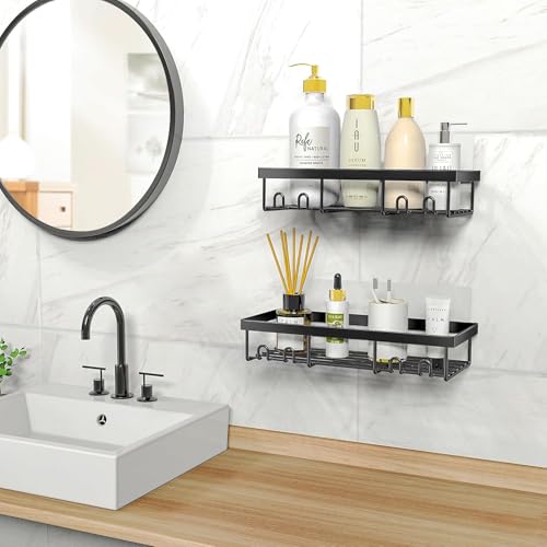 Image of Self Adhesive Bathroom Shelf Combo Pack of 2 | No Drill Metal Bathroom Organizer | Rust-Proof Wall Mounted Soap Holder | Strong Adhesive Multipurpose Storage Rack for Bathroom & Kitchen
