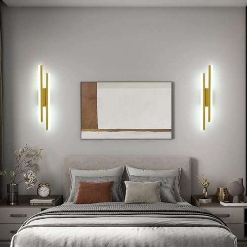 2 Pack LED Wall Sconce Modern Linear Wall lamp Gold Long Strip Wall Light Fixture Acrylic Shade, 3000K/4000K/6000K Adjustable, 19.6" Indoor Aluminum Hardwired Wall scocnes - Image 2