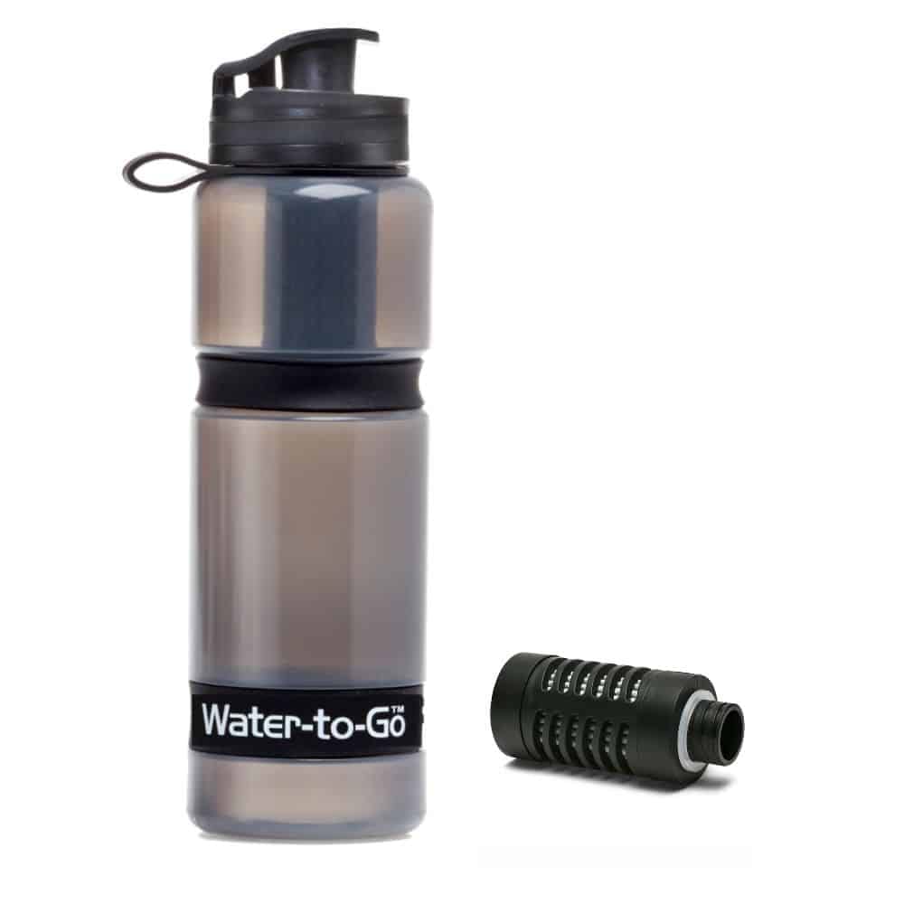 Water Filter Bottle (Active 25oz/75cl) - Perfect for International Travel Hiking Camping and Backpacking - Incl. 3-in-1 Purifier Filter