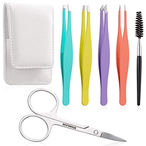 NJIHGSS Eyebrow Tweezers Kit â€“ Stainless Steel Eyebrow Plucking & Trimming Kit â€“ Tweezers Set w/ Eyebrow Scissor & Eyelash Brush â€“ Splinter / Ingrown Hair / Facial Hair Removal for Women â€“ 6PCS