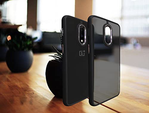 Image of A rtistque Frosted Translucent Back Cover Case for Oneplus 7 | Electroplated Chrome Ring | Raised Camera Edges for Protection | Smooth Sides TPU - Black