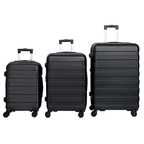 3 Piece Luggage Sets (21” 26” 30”), Hardside Expandable Suitcase with Spinner Wheels Travel Carry Ons, Black