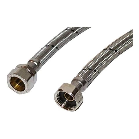 Aumix x2 (Pair) 22mm x 3/4” inch 12mm Bore 500mm Flexible Braided Pipe Bathroom Tap Connector Hose WRAS Approved Cover
