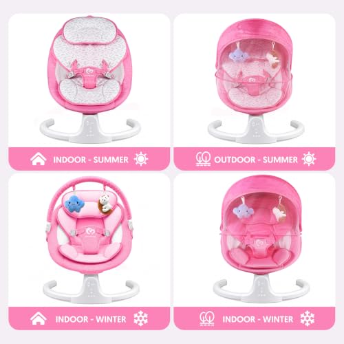 Image of Bluetooth Baby Swing for Infants Indoor & Outdoor Portable, 3 Seat Positions, 5 Speeds, with Music Speaker, Remote Control, USB Power, Season Cushion