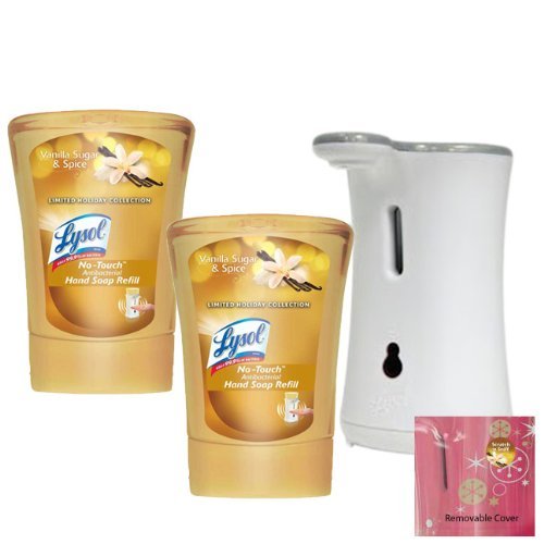 Lysol No Touch Antibacterial Hand Soap System Vanilla Sugar and Spice, 2 Refills & Removable Cover