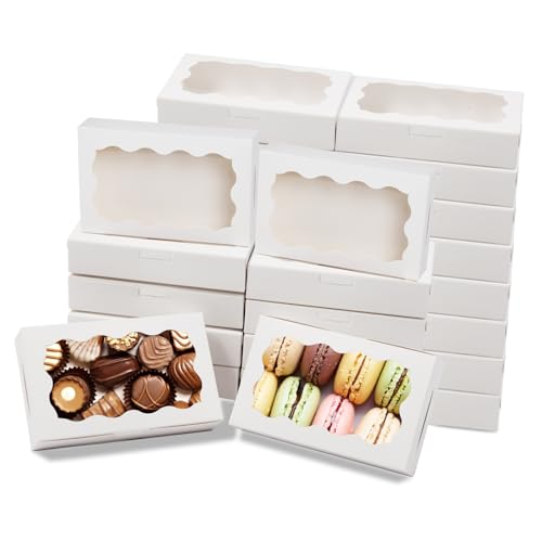 Reynards 60 pcs Cookie Boxes, 7x4.3x1.5in White Bakery Boxes with Window, Treat Boxes Small Cake Boxes for Macaron Chocolate Truffle Dessert Pastry
