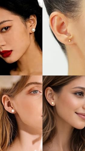 Image of 12 Pairs Stud Earrings Set for Women & Girls | Pearl, Bow, Flower & Square Designs Earrings Combo | Lightweight, Skin Friendly Daily Wear Jewelry