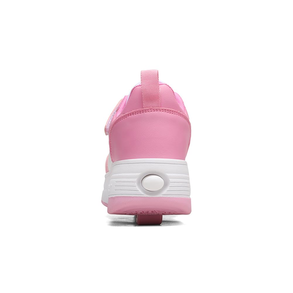 Hixingo Zapatillas con Ruedas Niña Niño, Negro/Rosa Zapatos con Dos Ruedas para Niñas 2 en 1 Zapatillas Patines Zapatillas Ruedas Niño, Zapatos Patines Calzado de Skateboarding Multifuncionales