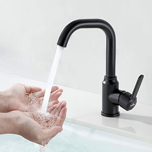 Auralum Robinet Lavabo Noir Pivotant à 360°, Mitigeur Lavabo Hauteur Total 252mm, Robinets Salle de Bain avec Aérateur Démontable