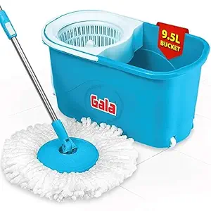 Gala e-Quick Spin Mop, Easy Wheels & Big Bucket with 2 Microfiber Refills, Floor Cleaning Mop with Bucket, pocha for floor cleaning, Mopping Set (white and blue)