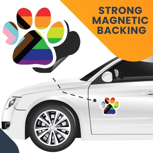 Image of Magnet Me Up LGBTQ Progress Pride Pawprint Magnet Decal, 5 Inch, Heavy Duty Automotive Magnet for Car Truck SUV