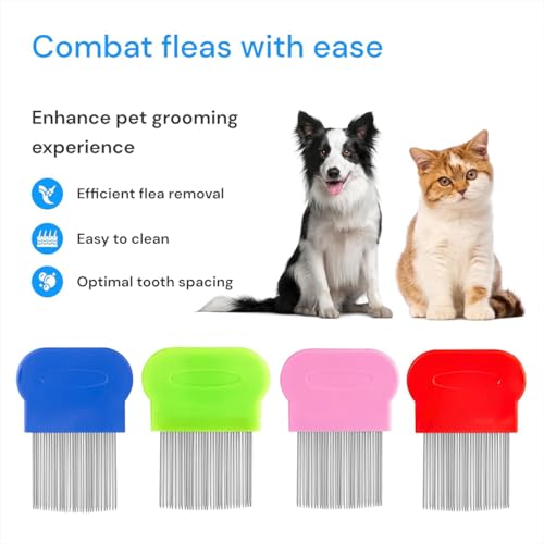 Runivor Pente de pulgas de gato dentes de aço inoxidável com alça de plástico, pente de remoção de p