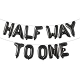 Half Way To One Balloons 1/2 Birthday Decorations 6 Months Half Way To One Birthday Party Half Birthday Party Supplies (HALF WAY TO ONE Black)
