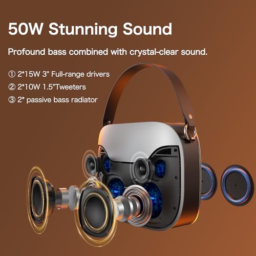 DOSS SoundBox H100 Bluetooth Speaker with 50W Immersive Sound, 24H Playtime, Wireless Stereo Pairing, Power Bank, Treble & Bass Adjustment, Portable Speaker with Flexible Handle for Party, Home - Image 4