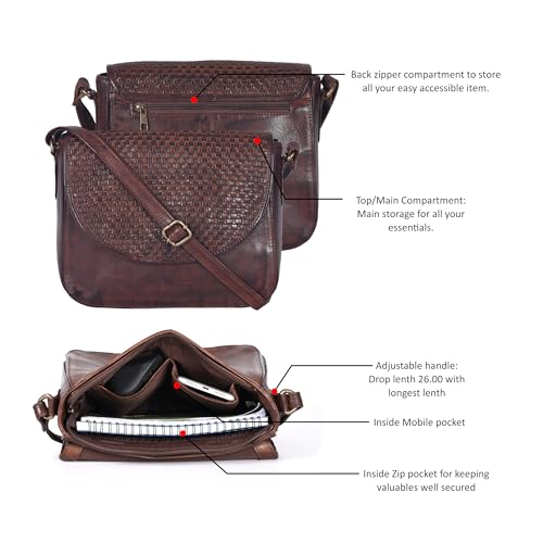 Image of Genuine Leather Shoulder Crossbody Purse For Women with Adjustable Strap, Mobile Pocket & Outside & Inside Zipper