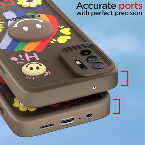 Image of Pikkme Back Cover for Oppo F19 Pro Plus 5G | Soft Silicone| Cute Rainbow Smile & 3D Cartoon Flower Design | Shockproof Raised Camera Protection Bumper Case (Brown)