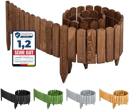 Garronda 200x20 cm Rasenkante Beeteinfassung Holz Dunkelbraun GD-0046 | Flexibel formbar, als Rollborder, Beetumrandung, Beetbegrenzung und Gartenzaun für Rasen, Rabatten, Wege und