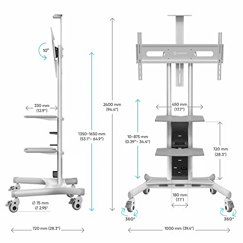 Onkron Mobile Tv Stand With Wheels - Rolling Tv Stand For 50-83 Inch Flat/Curved Screen Tvs Up To 200 Lbs - Adjustable Mobile Tv Cart With Shelves - Portable Tv Stand, White Tv Stand Mount #TOP3